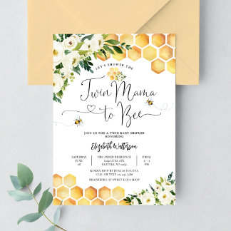 Invitation Fête de naissance jumeaux Mama to Bee genre neutre