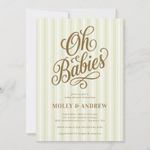 Invitation Fête de Naissance Jumeaux Oh Bébés Vert Rayé