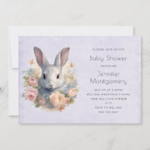 Fête de Naissance Lapin Entouré de Fleurs Mignon