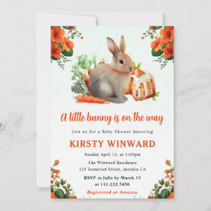 Invitation Fête de Naissance Lapin Floral Aquarelle et Carott