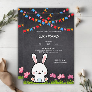Invitation Fête de Naissance Lapin Tableau Blanc Mignon