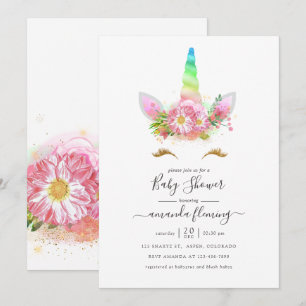 Invitation Fête de naissance Licorne Arc-en-ciel Fille