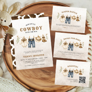 Invitation Fête de naissance Little Cowboy Impression de vach