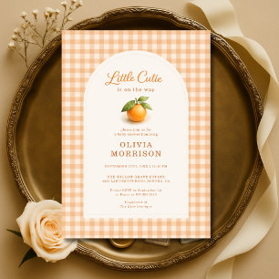 Invitation Fête de Naissance Little Cutie Orange Gingham