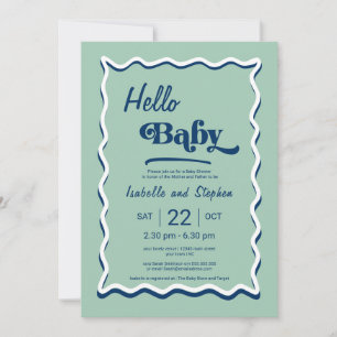 Invitation Fête de naissance Moderne Vert Menthe Hello Baby