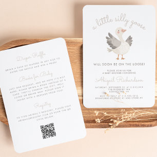 Invitation Fête de Naissance Neutre Code QR Beige Oie Rigolot