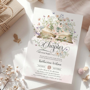 Invitation Fête de Naissance Nouveau Chapitre Livre Fleur Sau