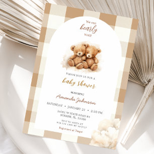 Invitation Fête de naissance ours marron garçons