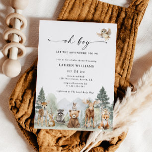 Invitation Fête de Naissance Ourson Aquarelle Forêt Oh Garçon