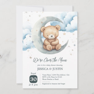 Invitation Fête de naissance Ourson au-dessus de la lune