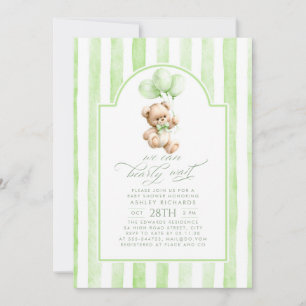 Invitation Fête de naissance Ourson élégant rayures vert saug
