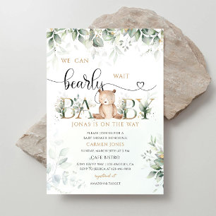 Invitation Fête de naissance Ourson en Verdure Dorée