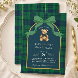 Invitation Fête de naissance ourson prépa carreaux Gingham