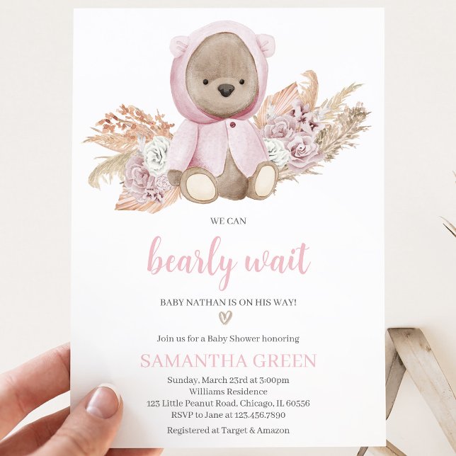 Invitation Fête de naissance Ourson Rose  (Créateur téléchargé)