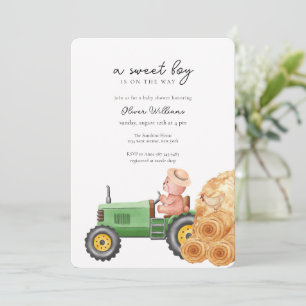Invitation Fête de naissance Ourson Tracteur Agriculteur Fant