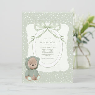 Invitation Fête de naissance ourson vintage à pois capricieus