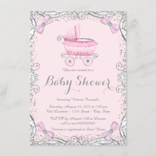 Invitation Fête de naissance Paillettes Rose et Gris