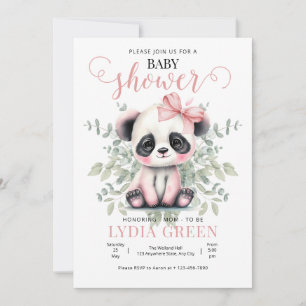Invitation Fête de naissance Panda bébé verdure Fille fête de
