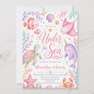 Invitation Fête de Naissance Pastel Under the Sea Girl