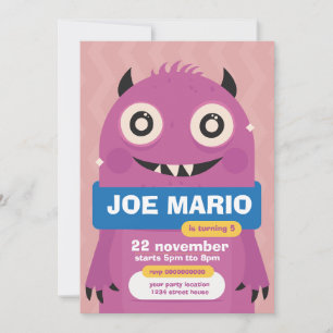 Invitation Fête de naissance pour enfants Monstre Mignon et A
