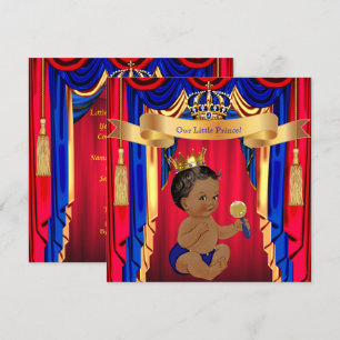Invitation Fête de naissance Prince Bébé Rouge Bleu Or Ethniq