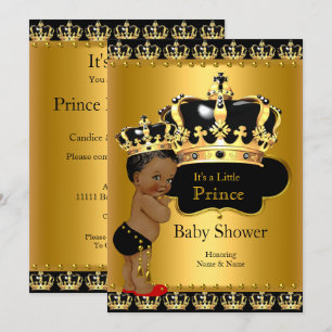 Invitation Fête de naissance Prince Bébé Rouge Noir Or