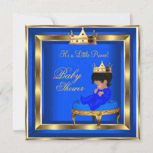 Invitation Fête de naissance Prince Bébé Royal Bleu Or Couron