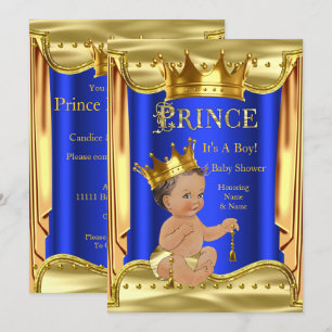 Invitation Fête de naissance Prince Bleu Royal Bébé Filleul B