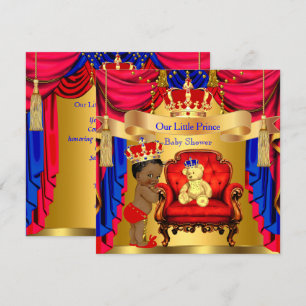Invitation Fête de naissance Prince Ethnique Ourson en or Rou