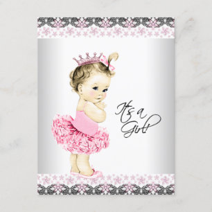 Invitation Fête de naissance Princess Tutu Rose et Grise