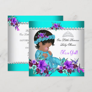 Invitation Fête de naissance Princesse Bébé Fille Bleu Sarcel