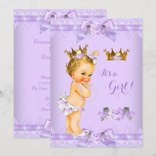Invitation Fête de naissance Princesse Bébé Fille Blonde Rose