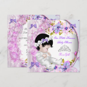 Invitation Fête de naissance Princesse Bébé Fille Rose Violet