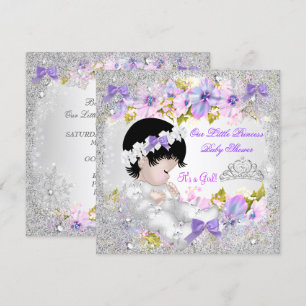 Invitation Fête de naissance Princesse Bébé Fille Rose Violet