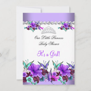 Invitation Fête de naissance Princesse Bébé Fille Violet Bleu