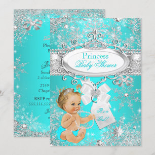 Invitation Fête de naissance Princesse Bébé Flocons de neige 