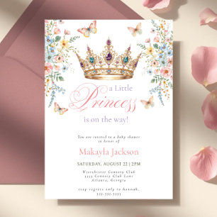 Invitation Fête de Naissance Princesse Couronne d'Or Florale