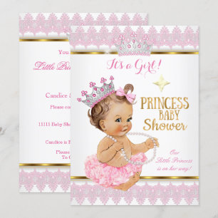 Invitation Fête de naissance Princesse Fille Rose Tutu Or Bru