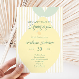 Invitation Fête de naissance rayée jaune neutre en genre Citr
