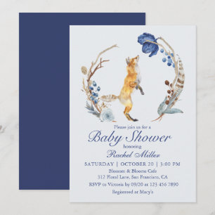 Invitation Fête de naissance Renard de la forêt à l'aquarelle