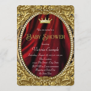 Invitation Fête de naissance royale rouge et or pour prince