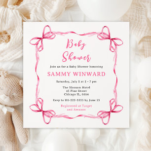 Invitation Fête de Naissance Ruban Coquette Rose