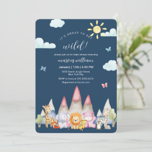 Invitation Fête de naissance Safari Animal Mignon Bleu Montag