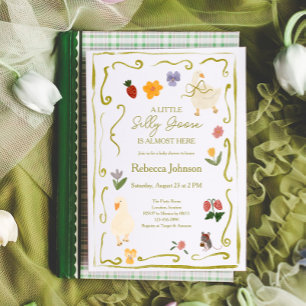 Invitation Fête de Naissance Silly Goose Gingham Cottagecore