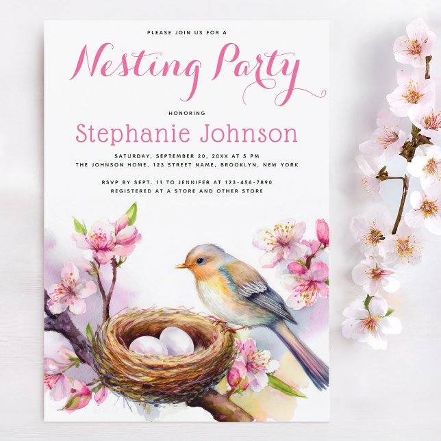 Invitation Fête de nidification Aquarelle Oiseau nid Deux oeu (Créateur téléchargé)