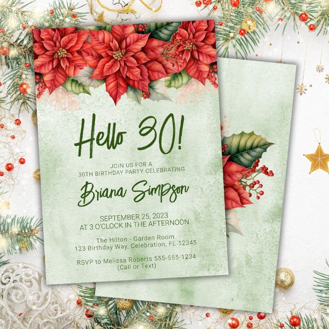 Invitation Fête de Noël 30e Anniversaire Poinsettia (Créateur téléchargé)