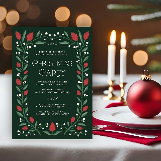 Invitation Fête de Noël à cadre floral classique (Créateur téléchargé)