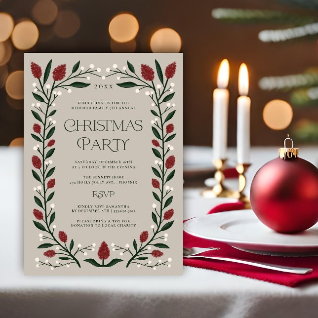 Invitation Fête de Noël à cadre floral classique (Créateur téléchargé)