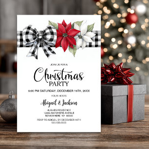 Invitation Fête de Noël à carreaux de bœuf Poinsettia