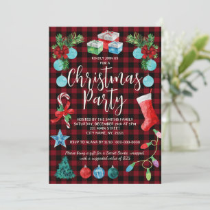 Invitation Fête de Noël à carreaux rouges
